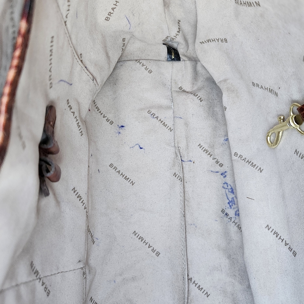 Brown Croc-Embossed Leather Tote Bag by Brahmin - Picture 9 of 15